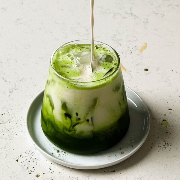 iced matcha latte in a glass