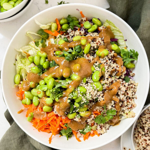 bowl with tons of veggies and edamame