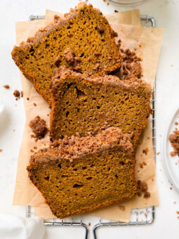 vegan pumpkin bread on a wire rack