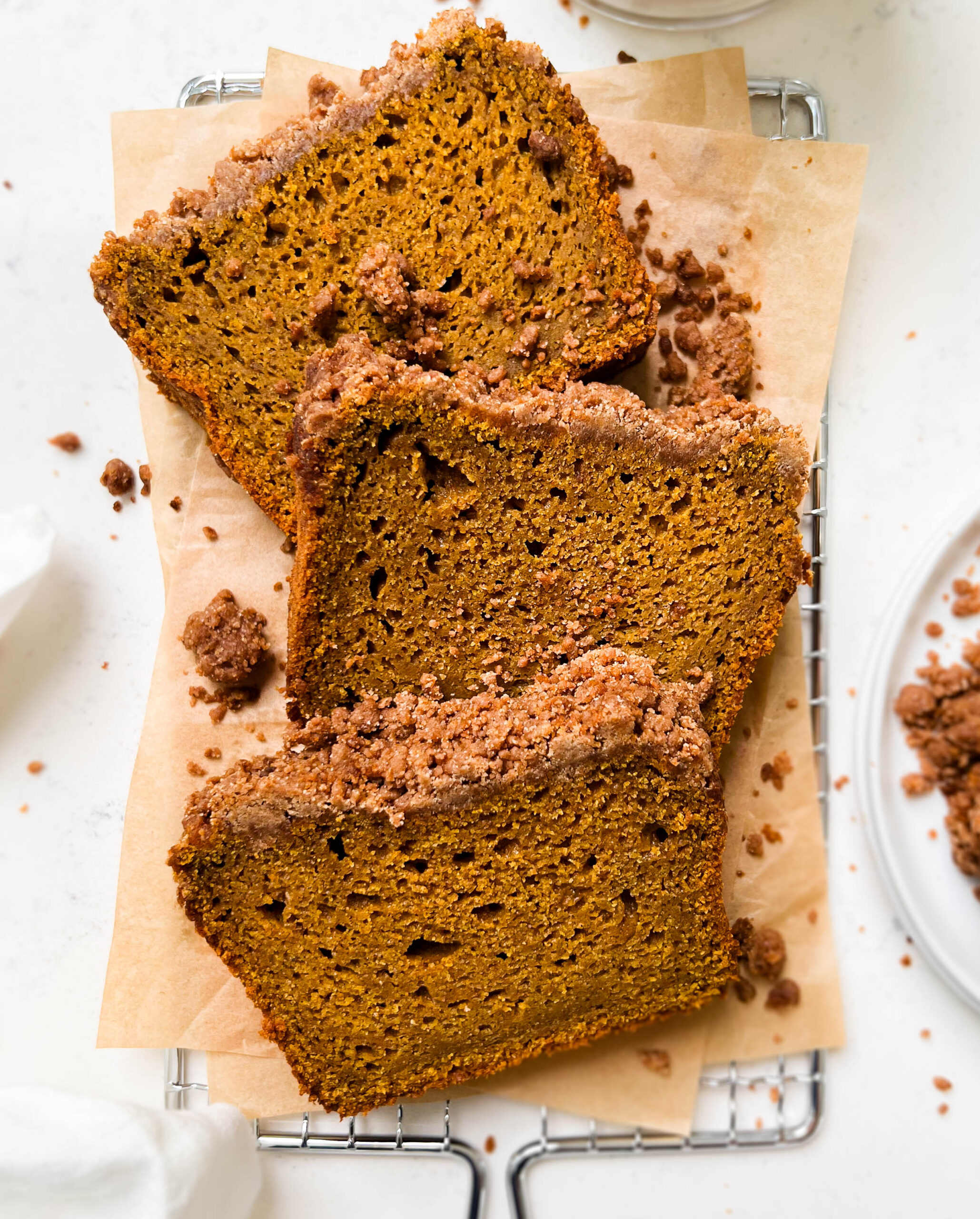 vegan pumpkin bread on a wire rack