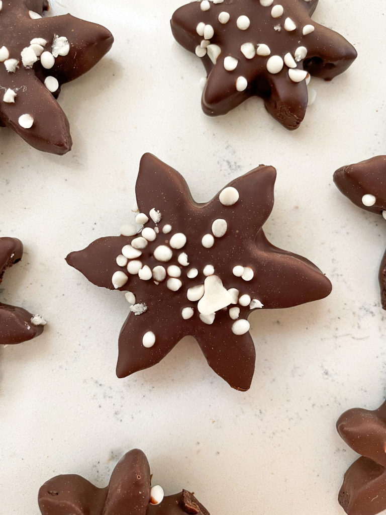 mint chocolate star cookie on a counter 