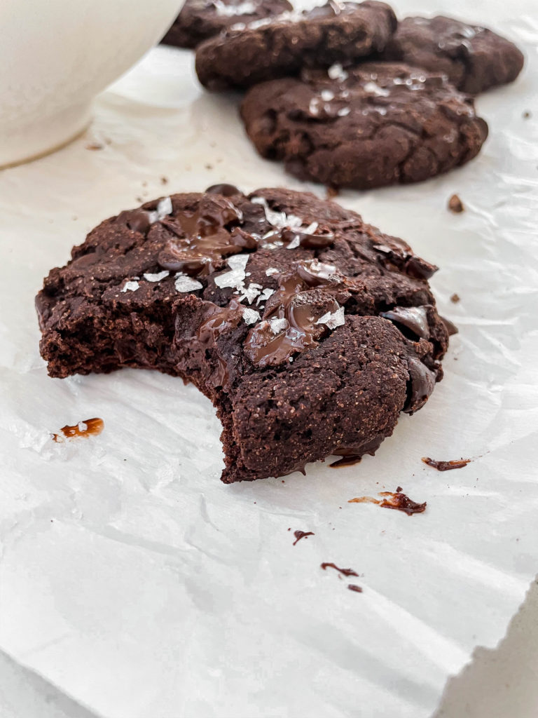 double chocolate cookies on parchment paper 