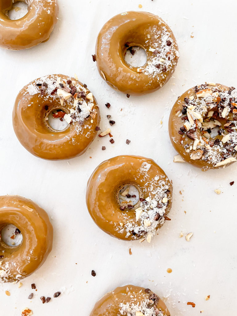 salted caramel and coconut vegan baked donuts