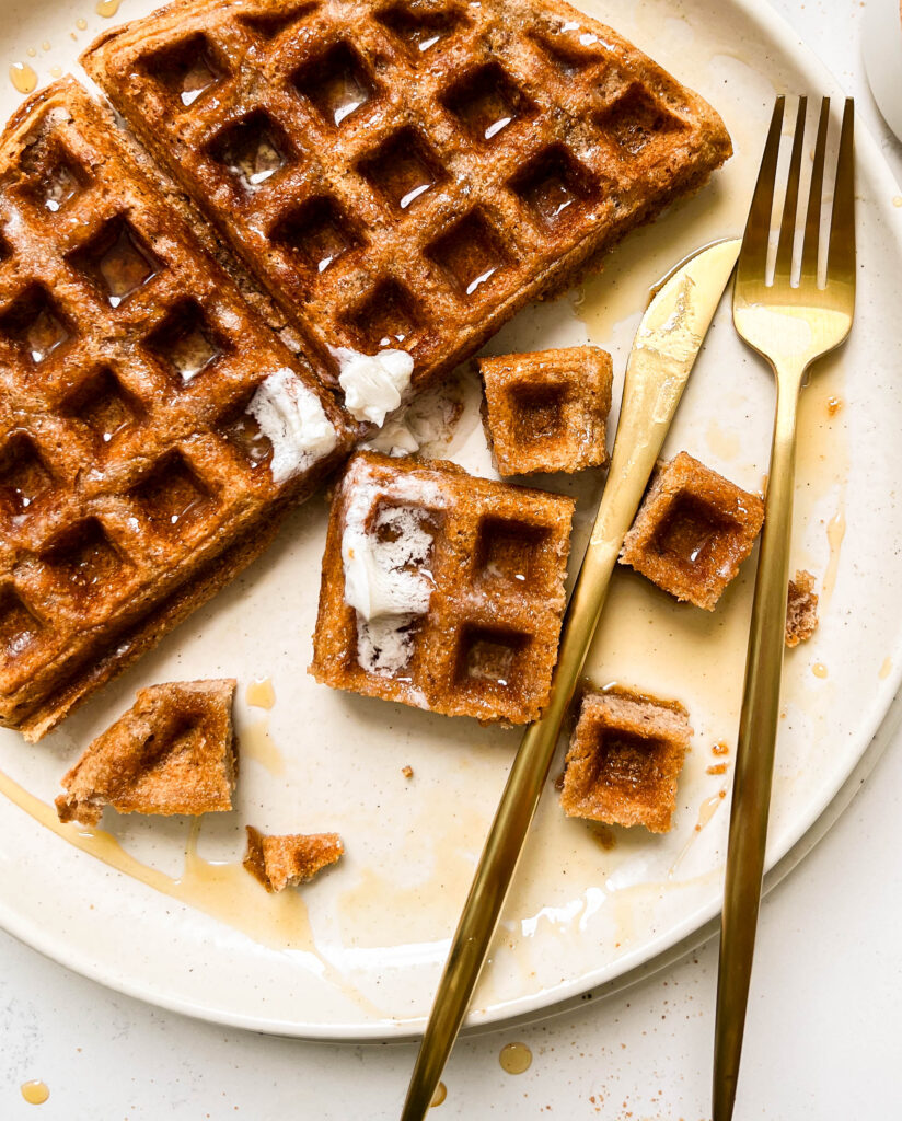 vegan waffle on a beige plate