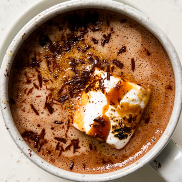 peanut butter hot cocoa in a white mug