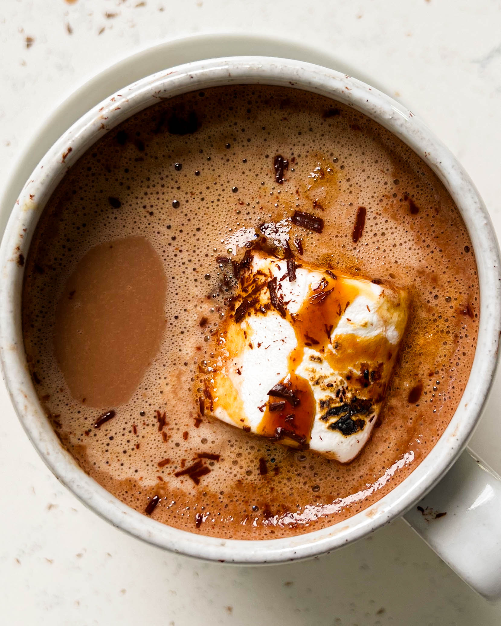 peanut butter hot cocoa in a white mug