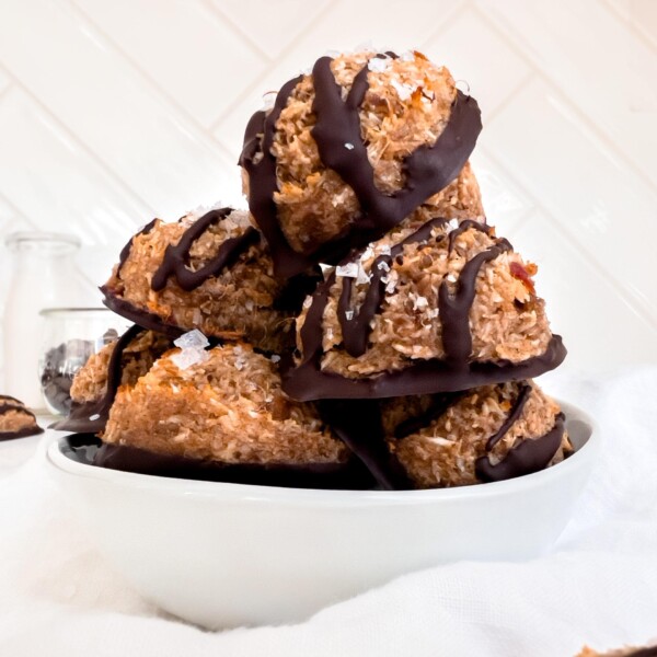 samoa macaroons in a bowl