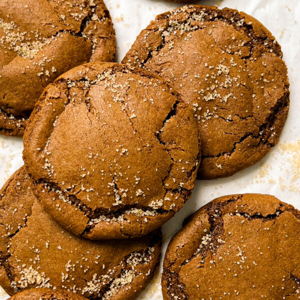 chewy gingerbread cookies on parchment paper