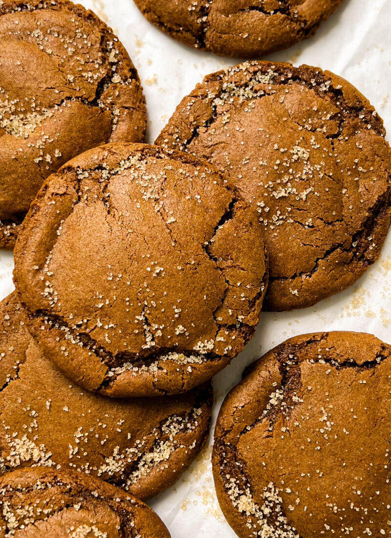 chewy gingerbread cookies on parchment paper