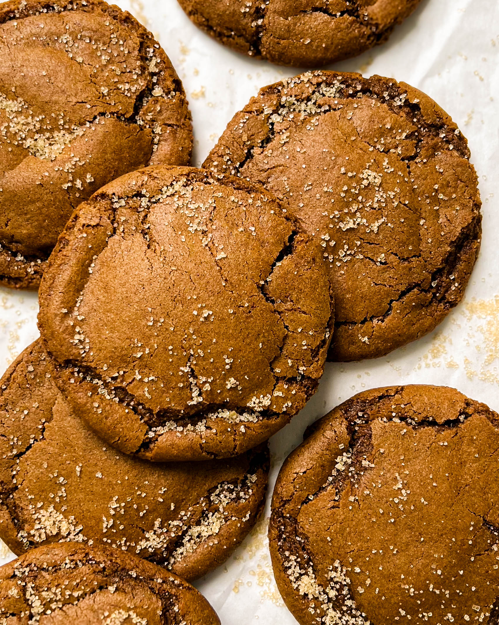 chewy gingerbread cookies on parchment paper