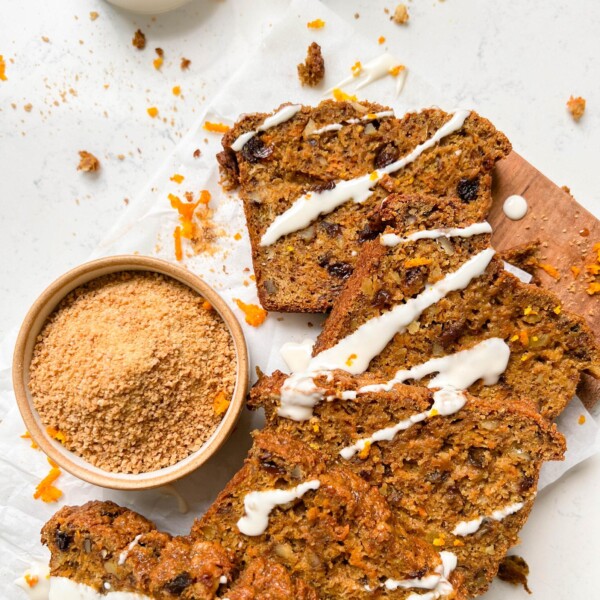 slice of carrot cake banana bread on a plate