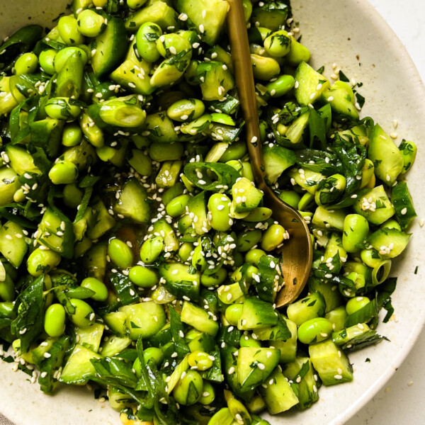 cucumber edamame salad in a bowl