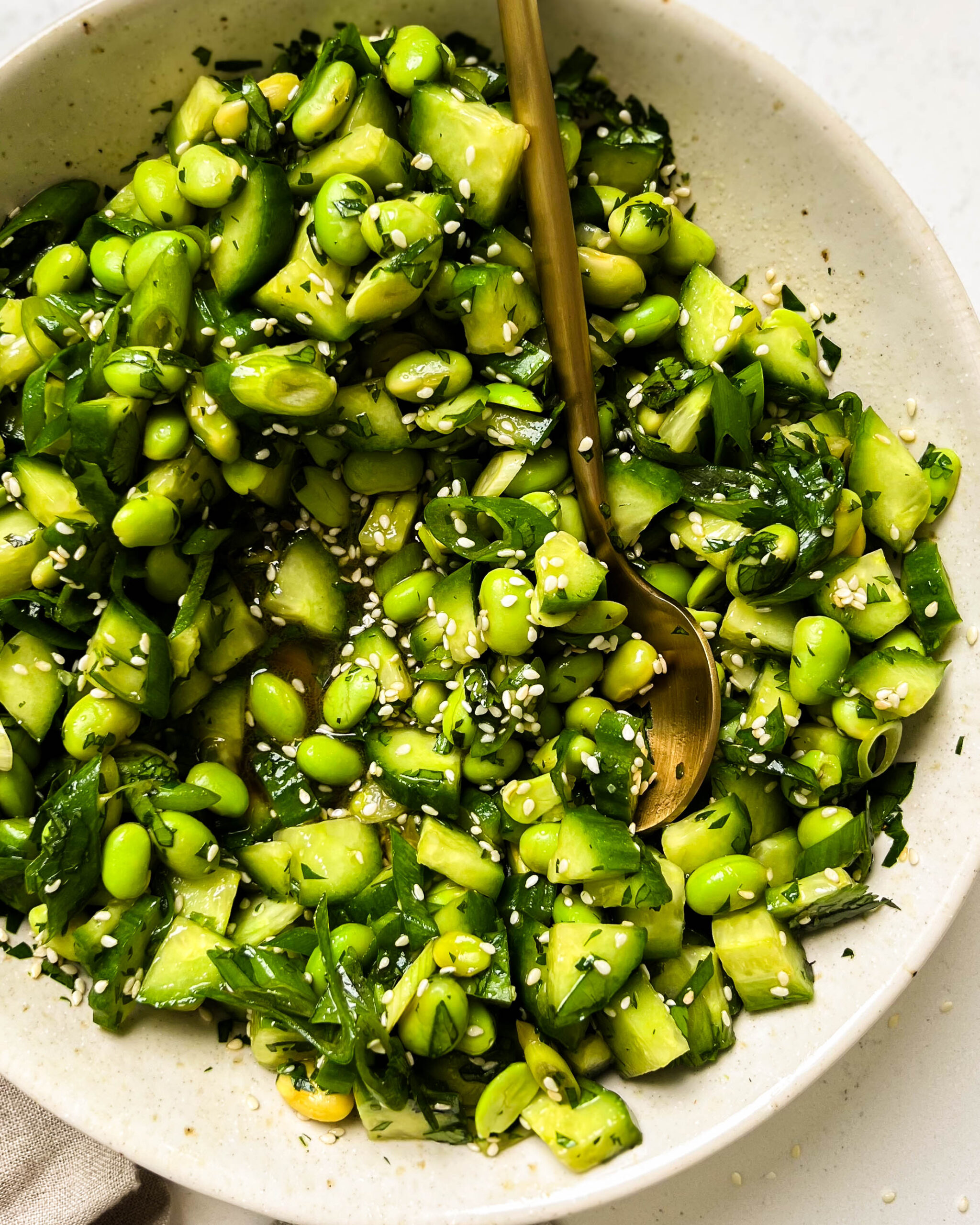 cucumber edamame salad in a bowl