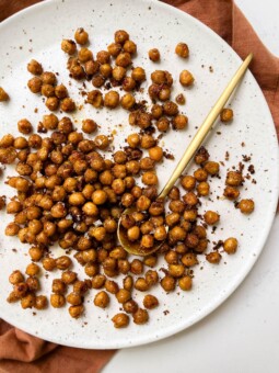 a plate of crispy roasted chickpeas