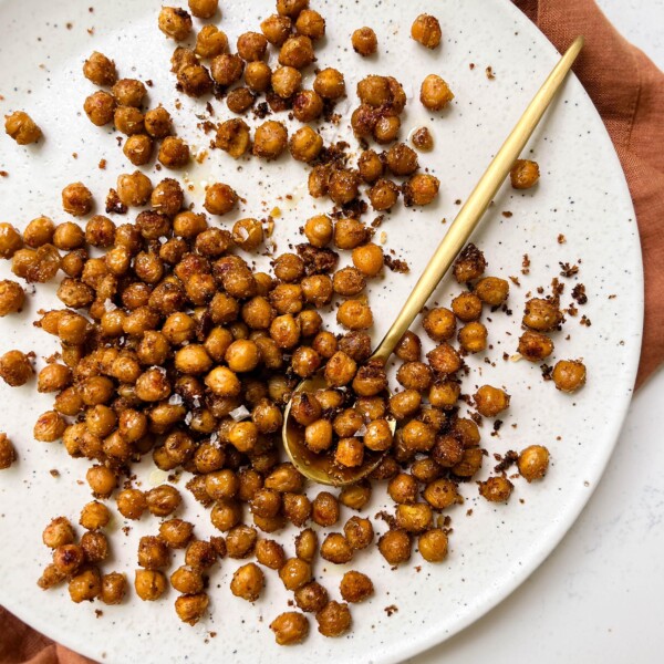 a plate of crispy roasted chickpeas