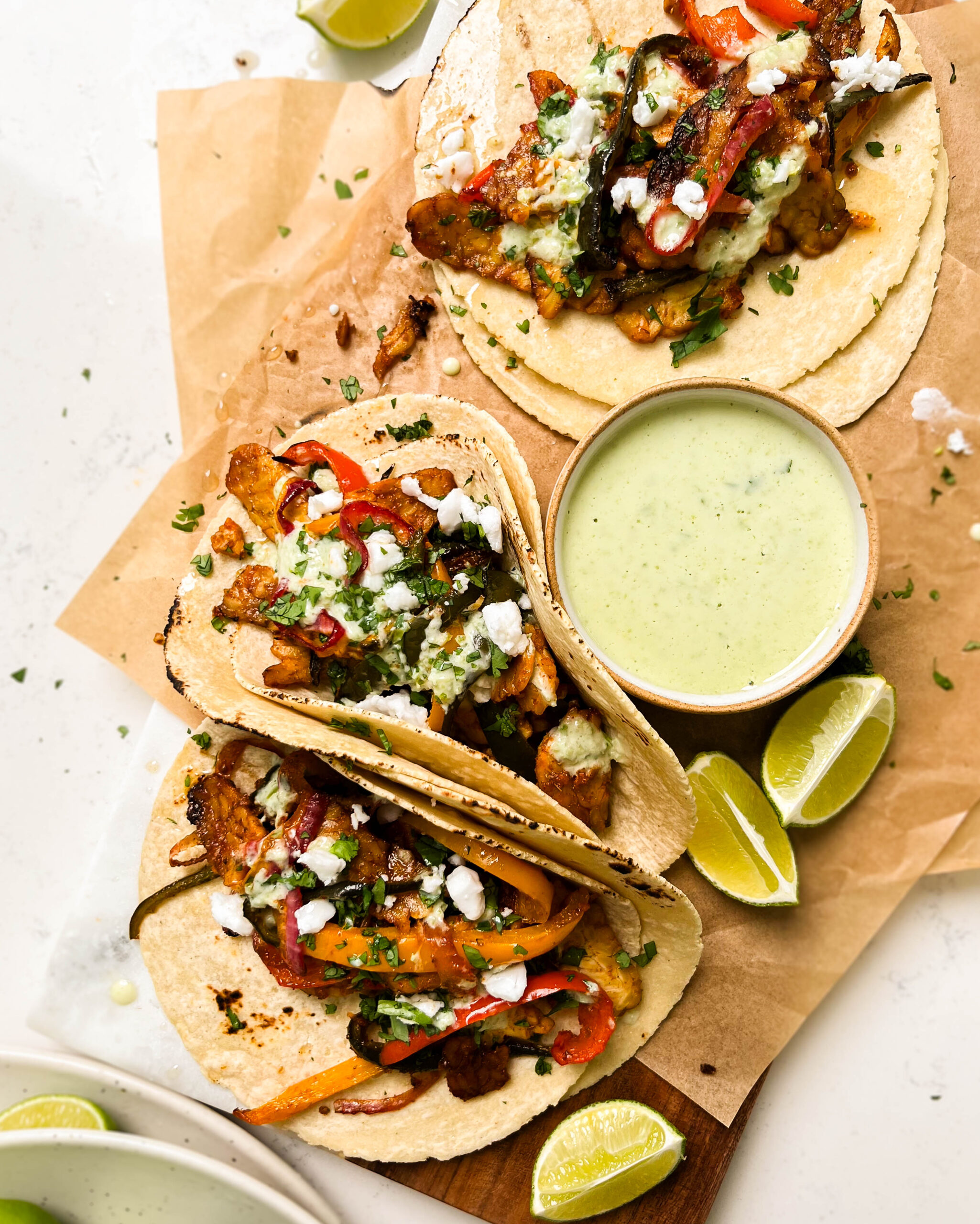 vegan sheet-pan fajitas on a cutting board