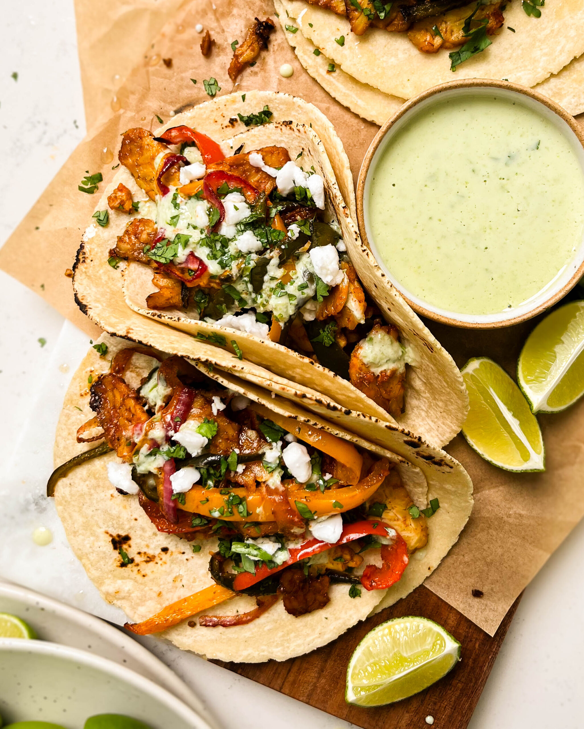 vegan sheet-pan fajitas on a cutting board