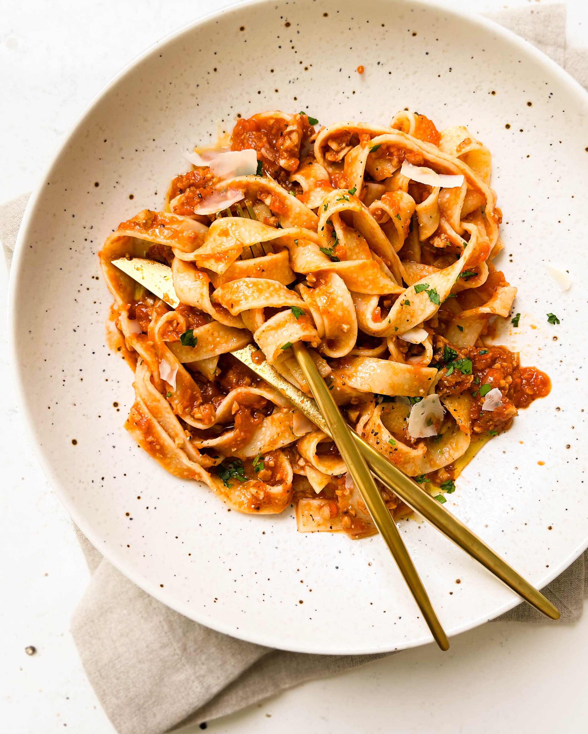 white bowl of vegan ragu