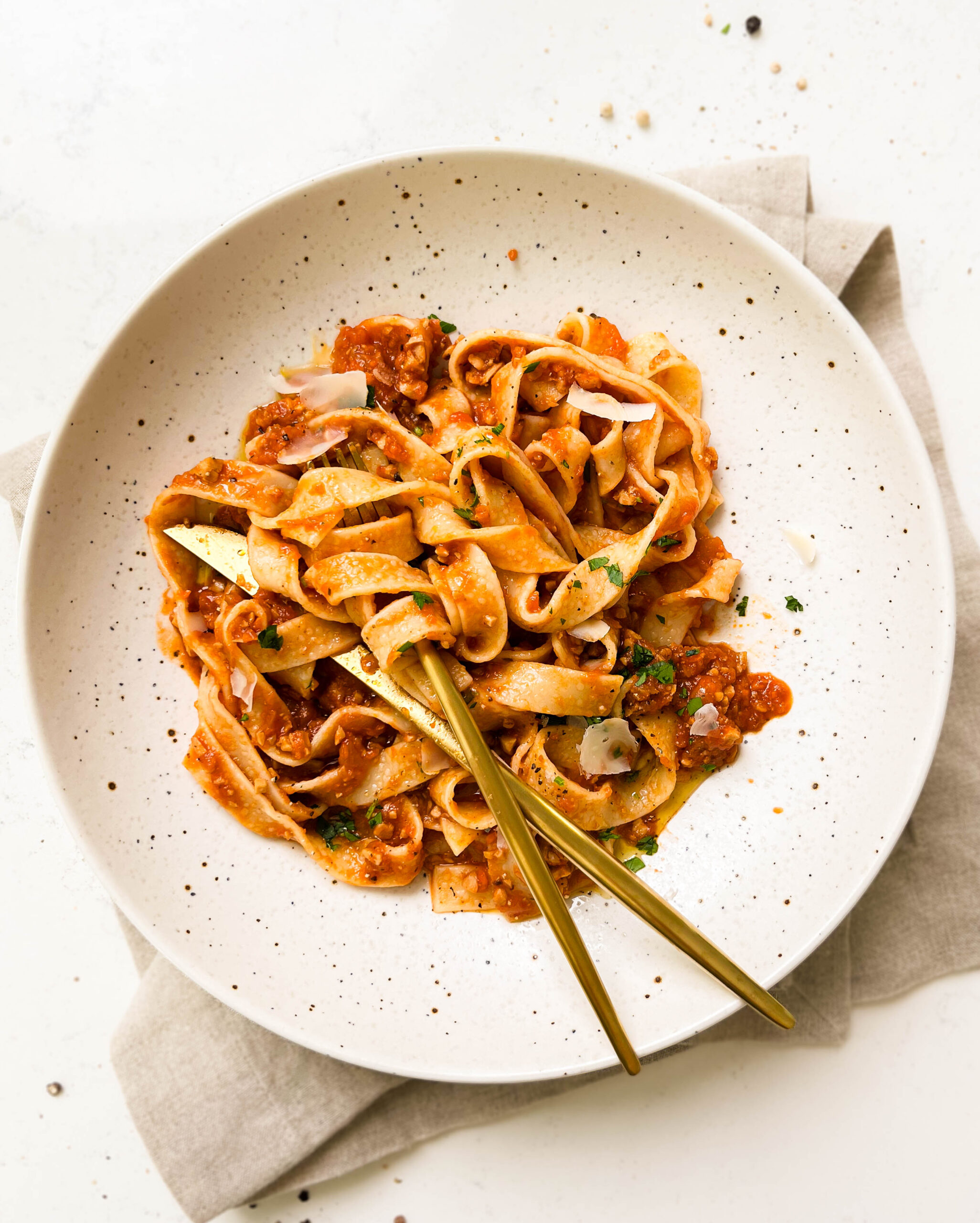 white bowl of vegan ragu