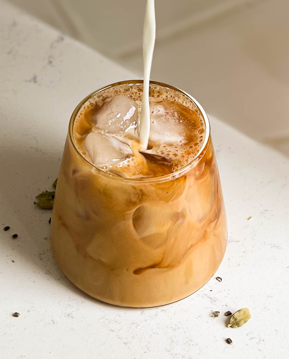 homemade iced chai in a glass