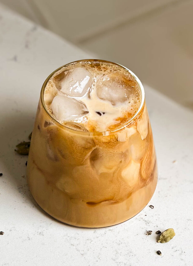 homemade iced chai in a glass