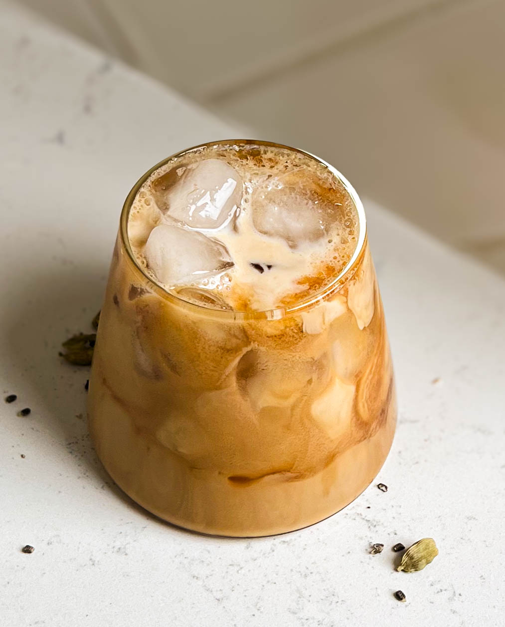 homemade iced chai in a glass