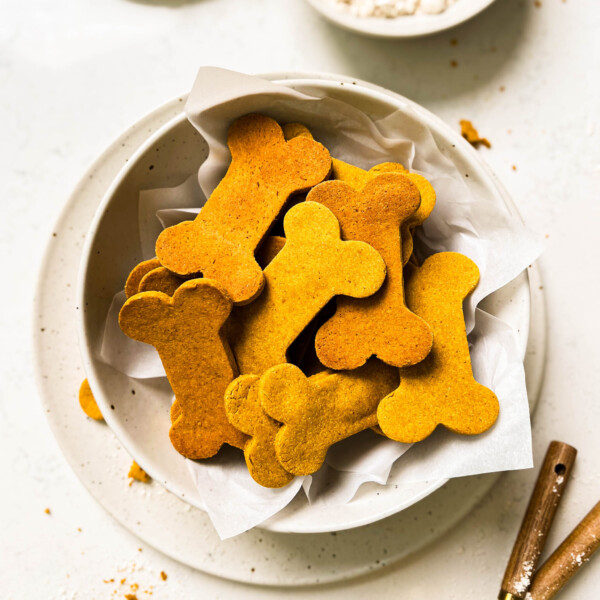 homemade dog treats in a white bowl