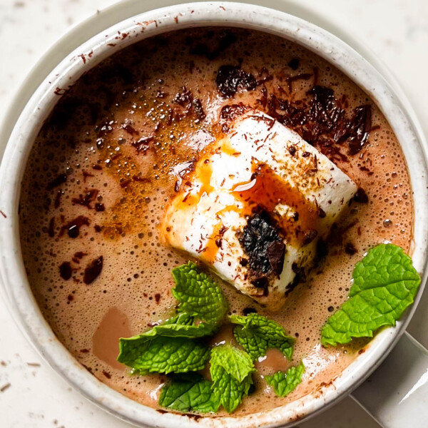 vegan peppermint hot cocoa in a mug