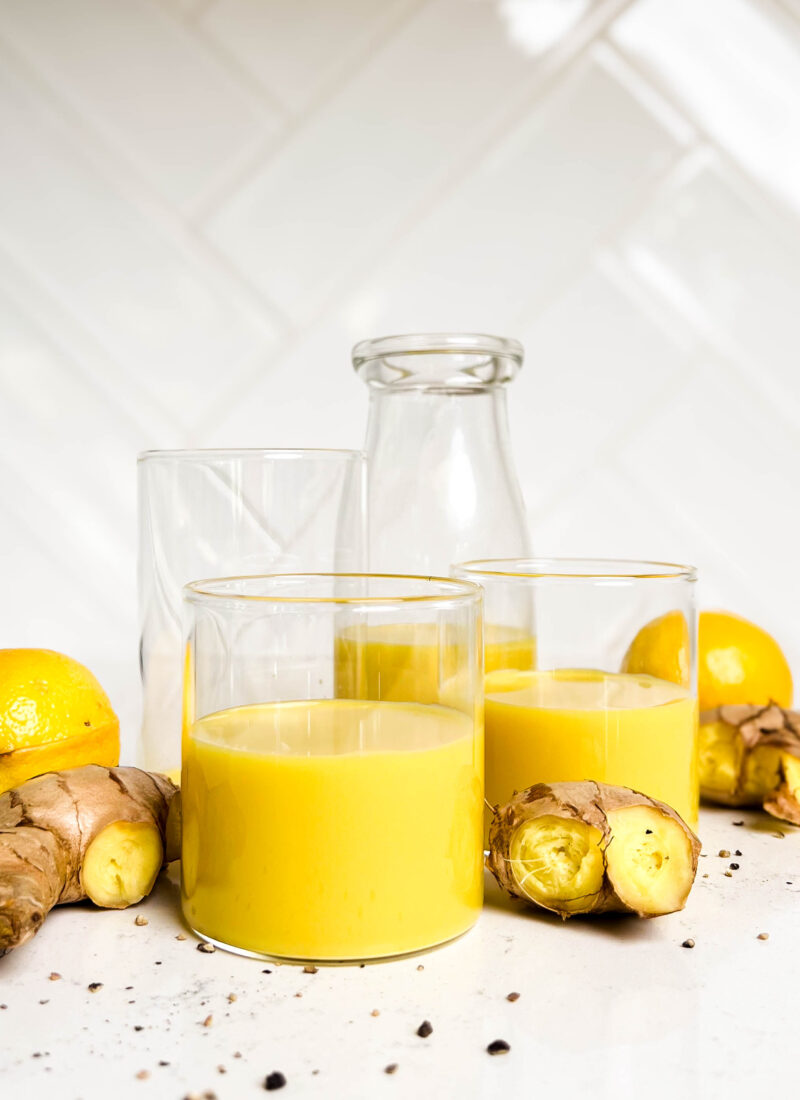 homemade ginger shots in a small glass