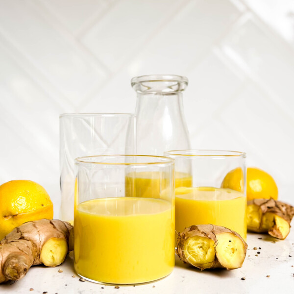 homemade ginger shots in a small glass