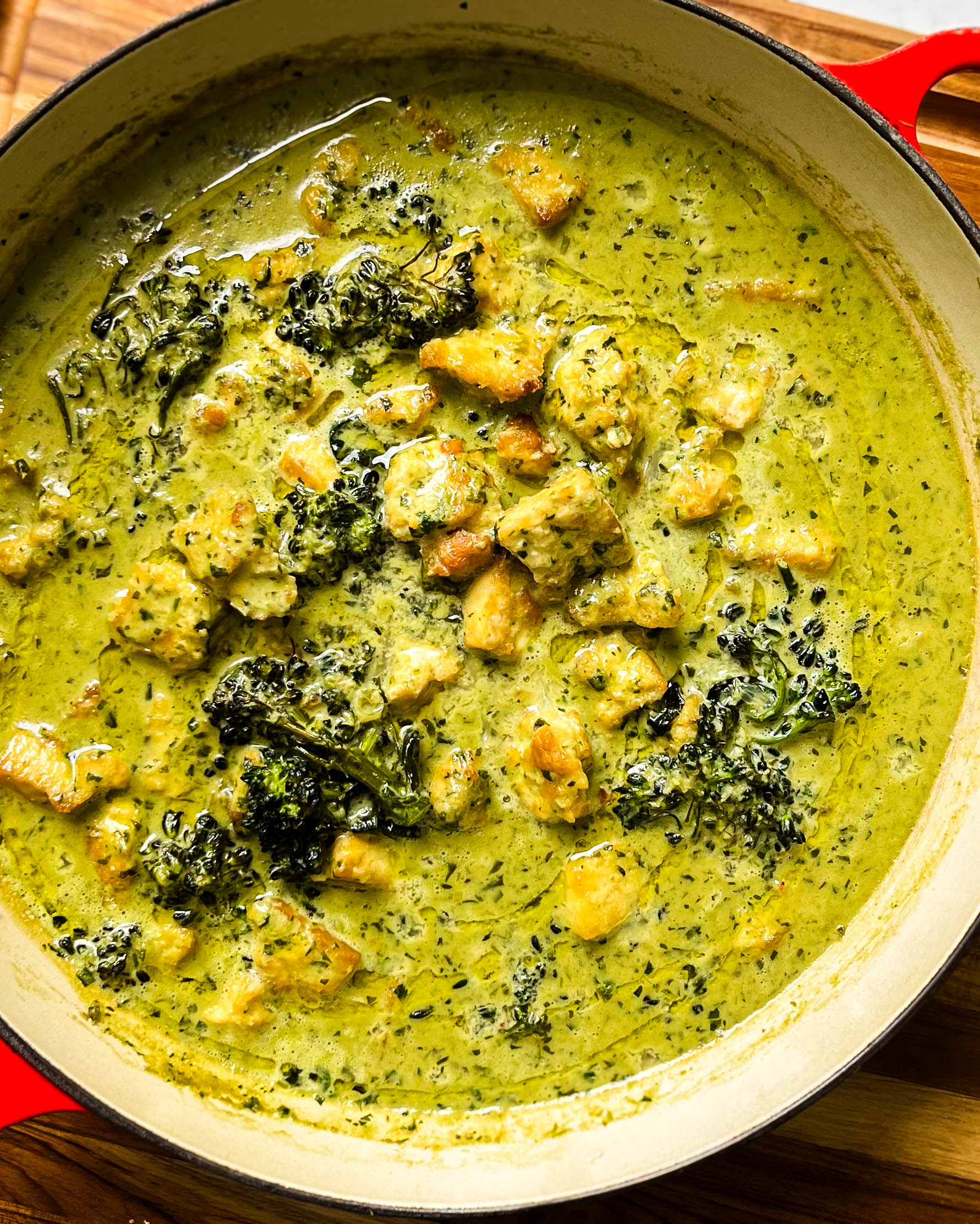 vegan thai green curry in a pan