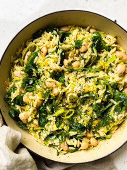 leek orzo in a pan