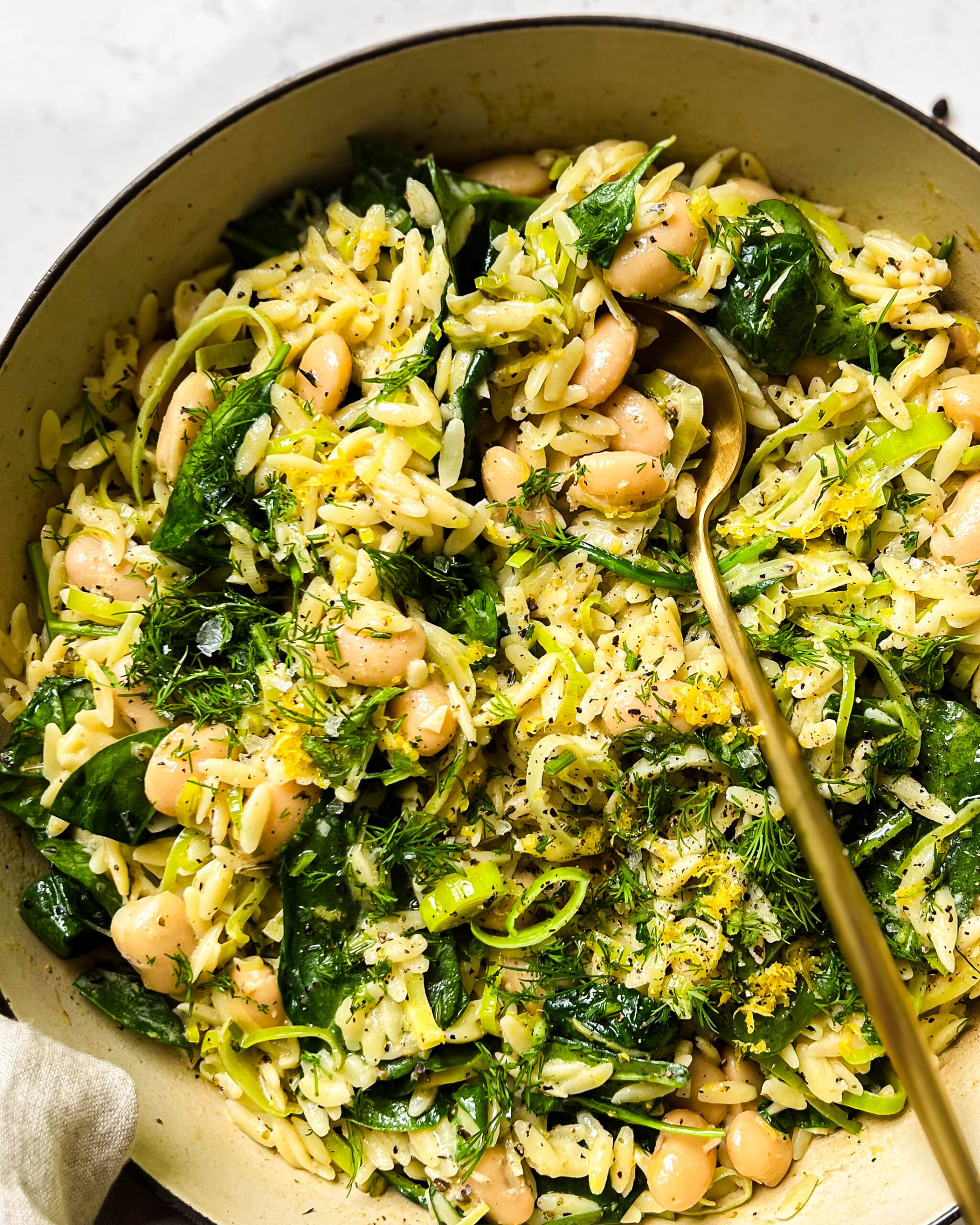 leek orzo in a pan