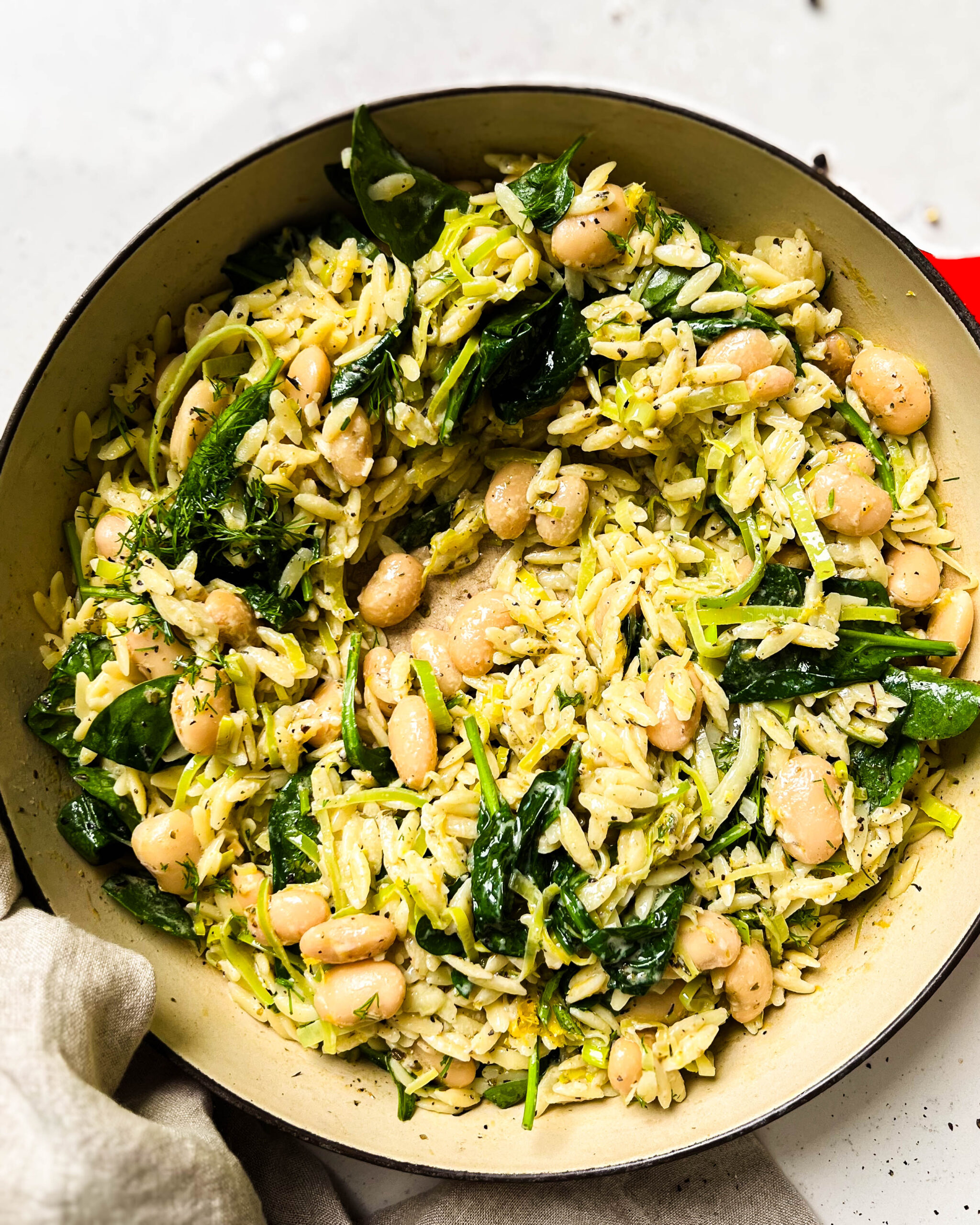 leek orzo in a pan