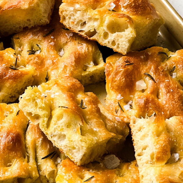 focaccia slices on a pan