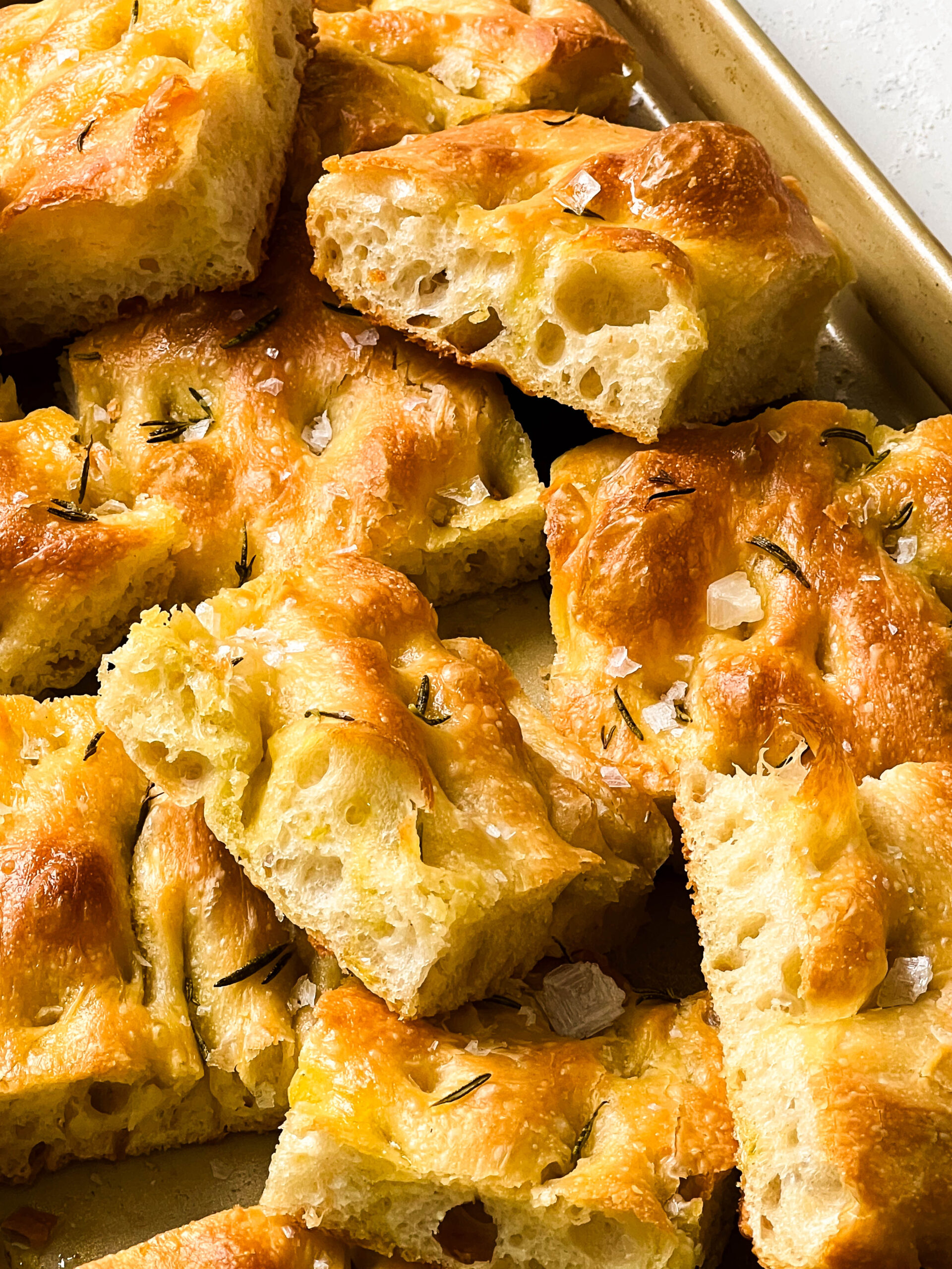 focaccia slices on a pan