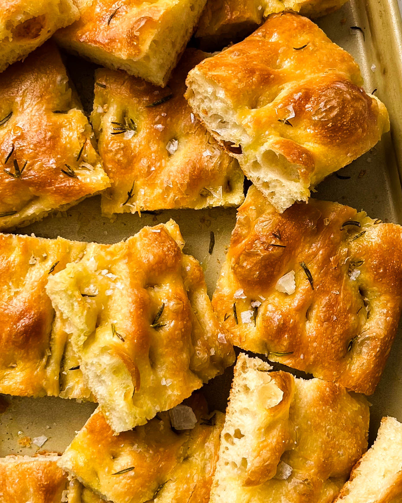 focaccia slices on a pan