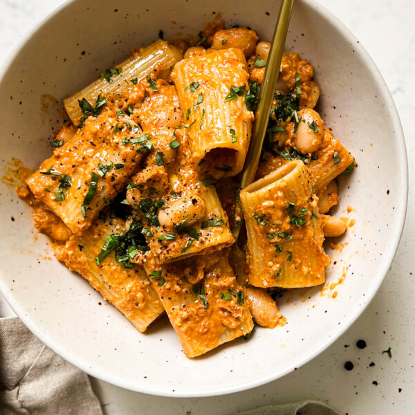 sun-dried tomato pesto pasta in a bowl