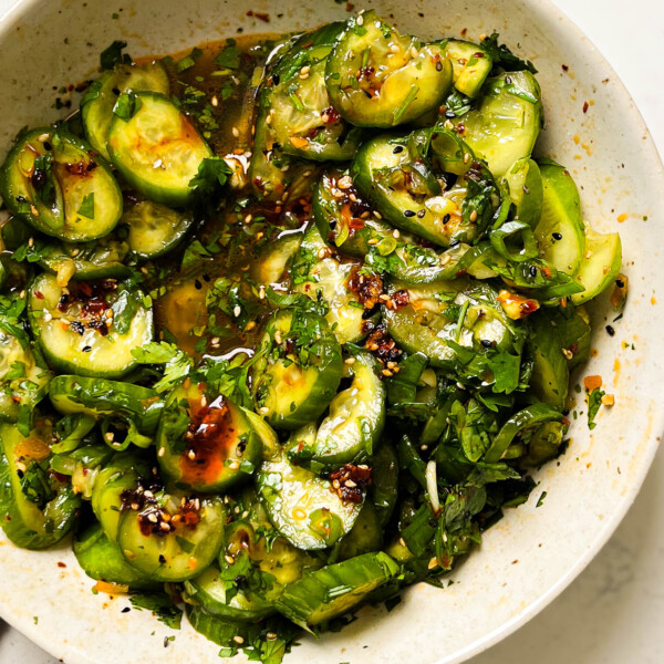 spicy cucumber salad in a bowl