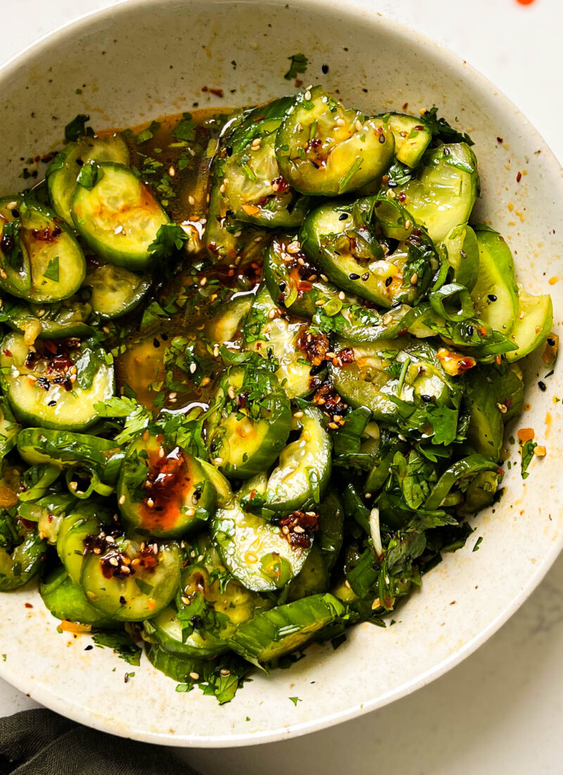 spicy cucumber salad in a bowl