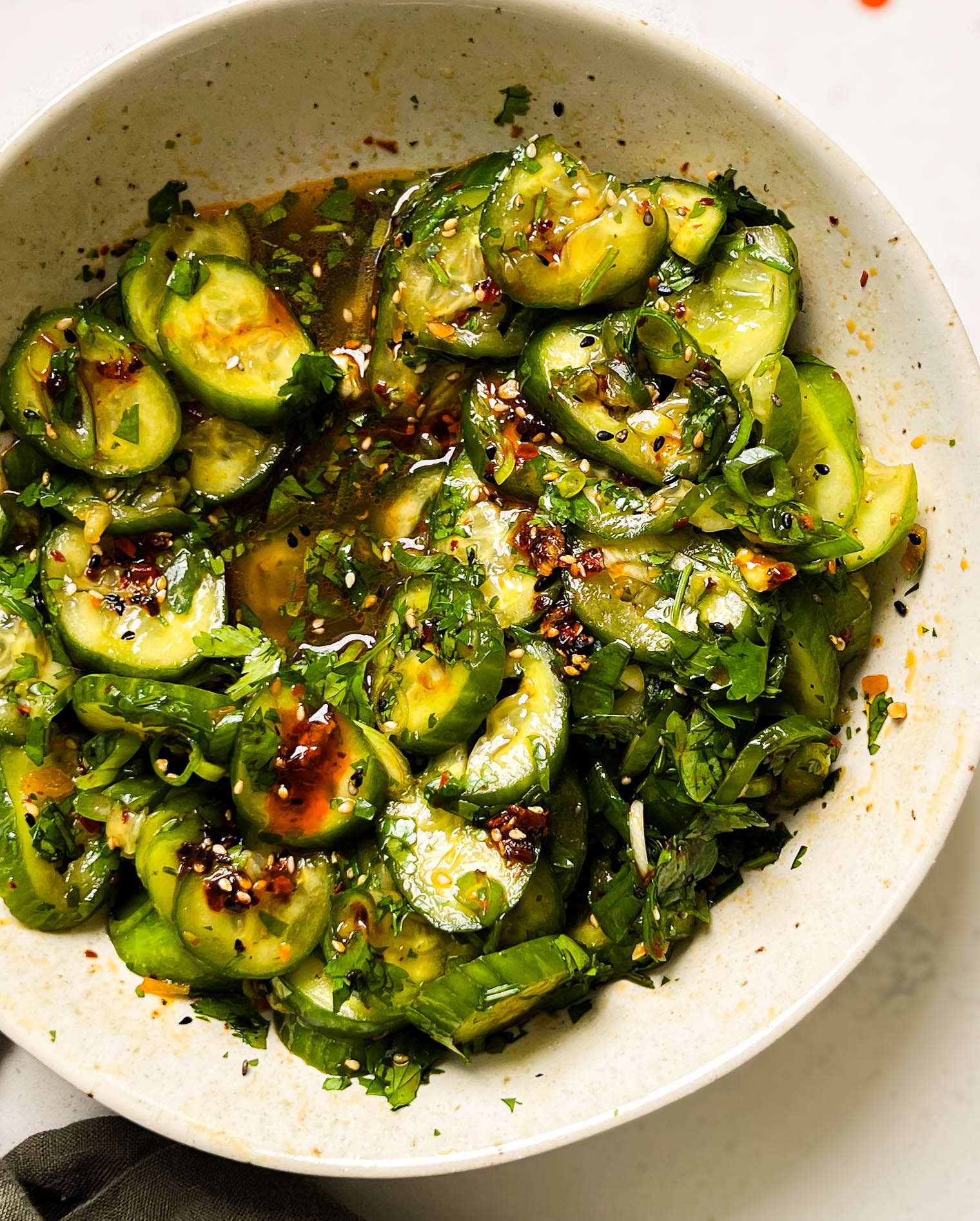 spicy cucumber salad in a bowl