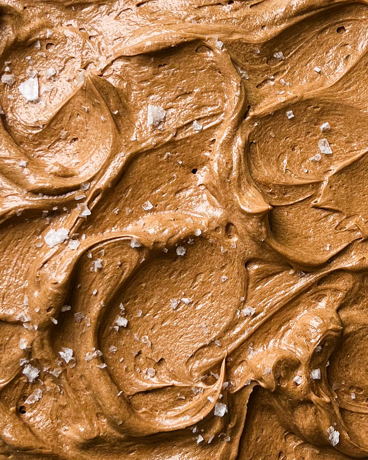 swirled mocha cream cheese frosting with flaky salt