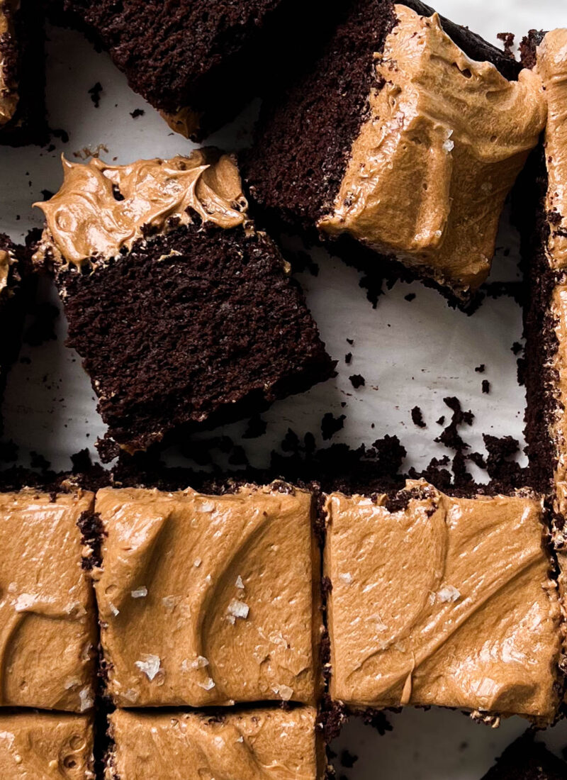 mocha snack cake on parchment paper