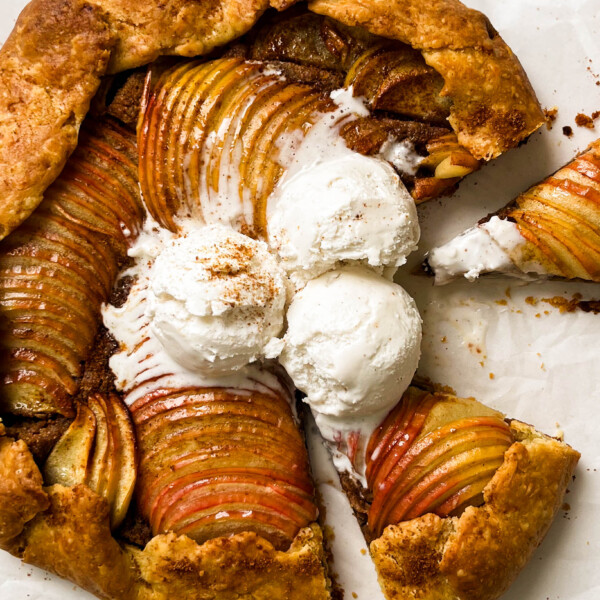 apple galette with vanilla ice cream on top