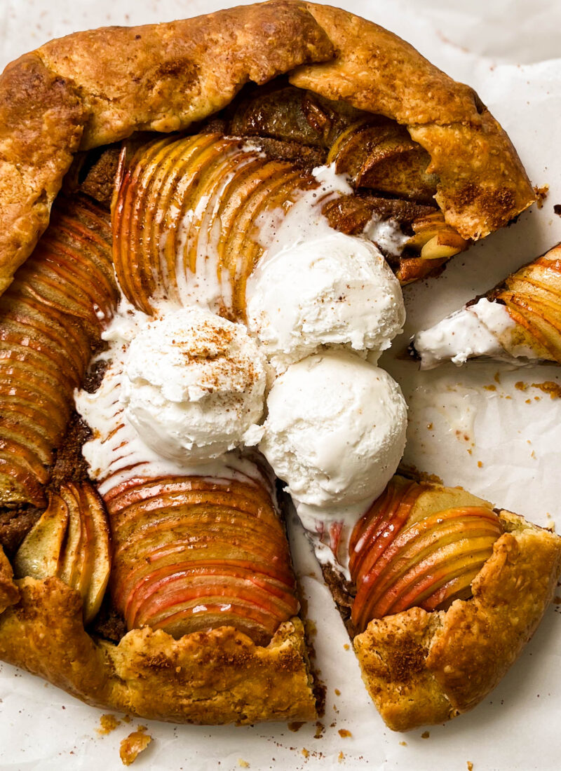 apple galette with vanilla ice cream on top