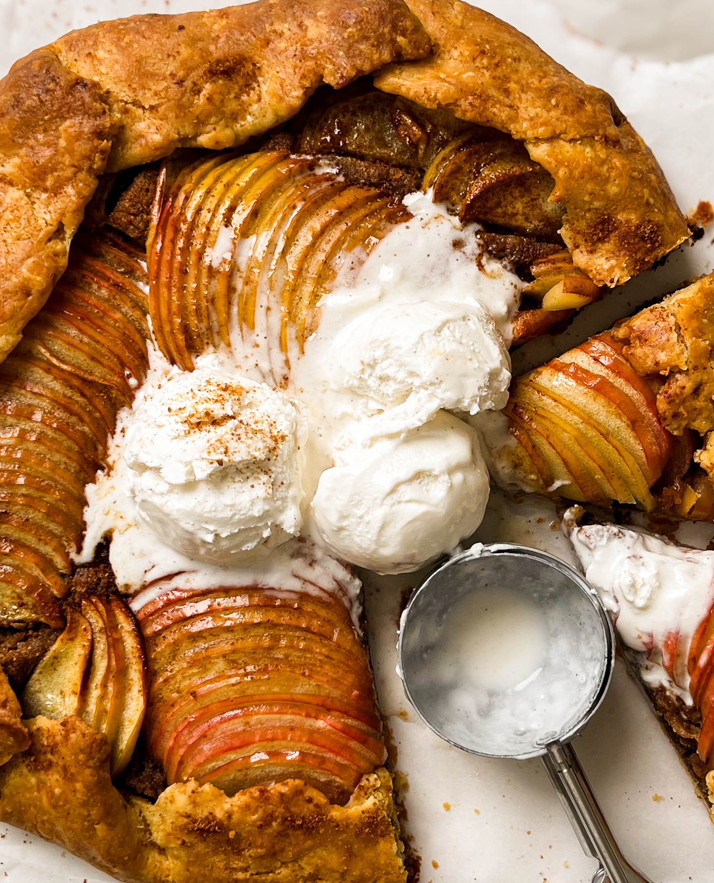 apple galette with vanilla ice cream on top