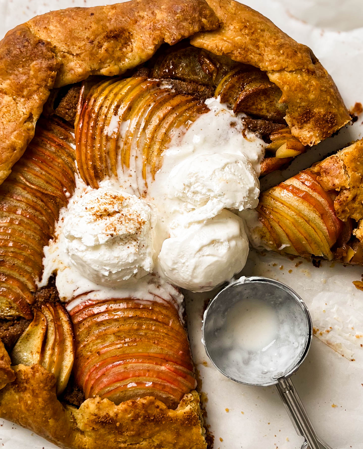 apple galette with vanilla ice cream on top