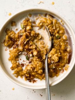 pumpkin spice oatmeal in a bowl