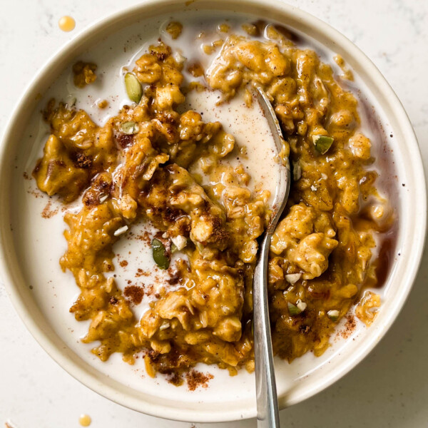 pumpkin spice oatmeal in a bowl