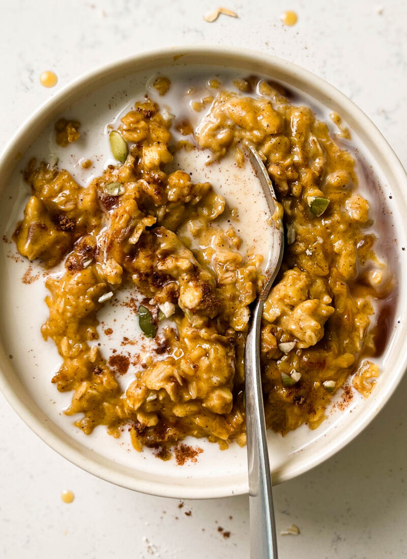 pumpkin spice oatmeal in a bowl